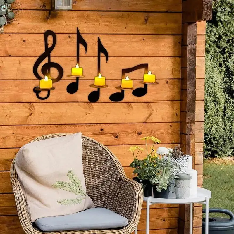 Bougeoirs porte-notes de musique décorations en fer support de bougie chauffe-plat 4 pièces symbole musical pour cadeau de pendaison de crémaillère de bureau