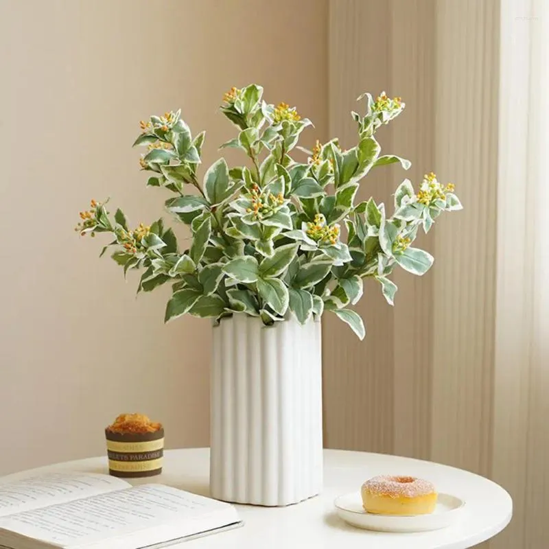 Decorative Flowers Practical Faux Plant Lightweight Artificial Not Withering No Watering 5 Heads Silver-edged Leaves