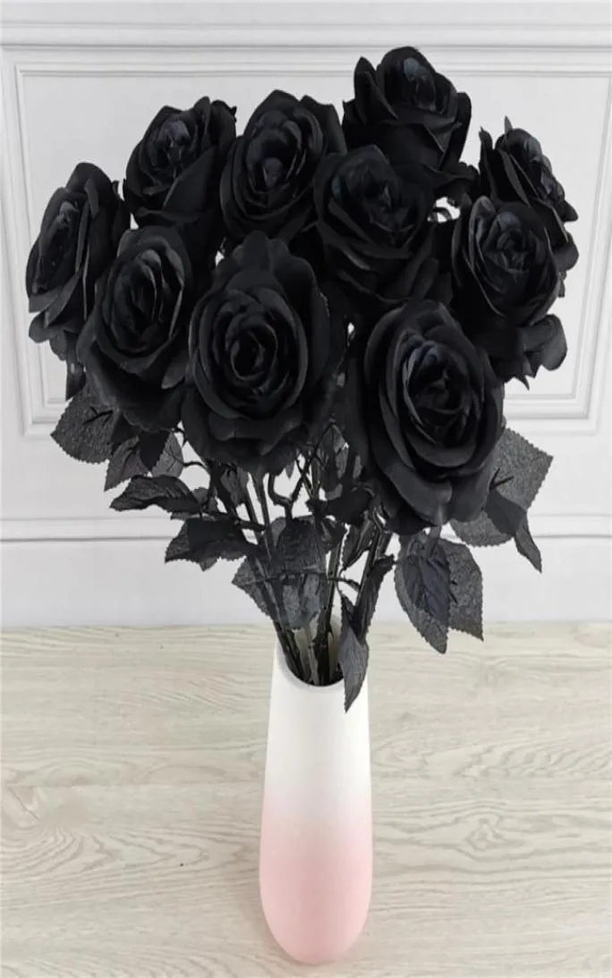 Dekorativa blommor kransar svart konstgjord siden rose bukett halloween 10pclot gotiska bröllop växter för festdekor9640572