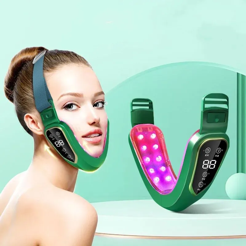 Ansiktsanordningar Lyftanordning LED PON THAPY SLAMNING vibration Massager Double Chin V Face Shaped Cheek Lift Belt Machine 231214