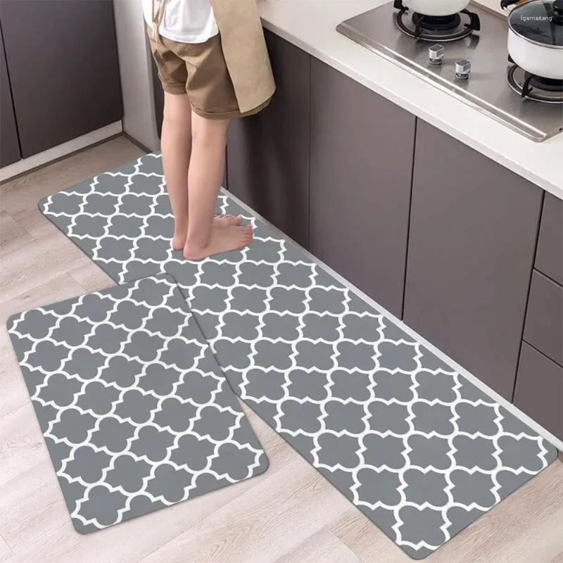 Tapetes 1 pc cinza impressão geométrica cozinha tapete piso lavável casa entrada capacho quarto sala de estar decorativa