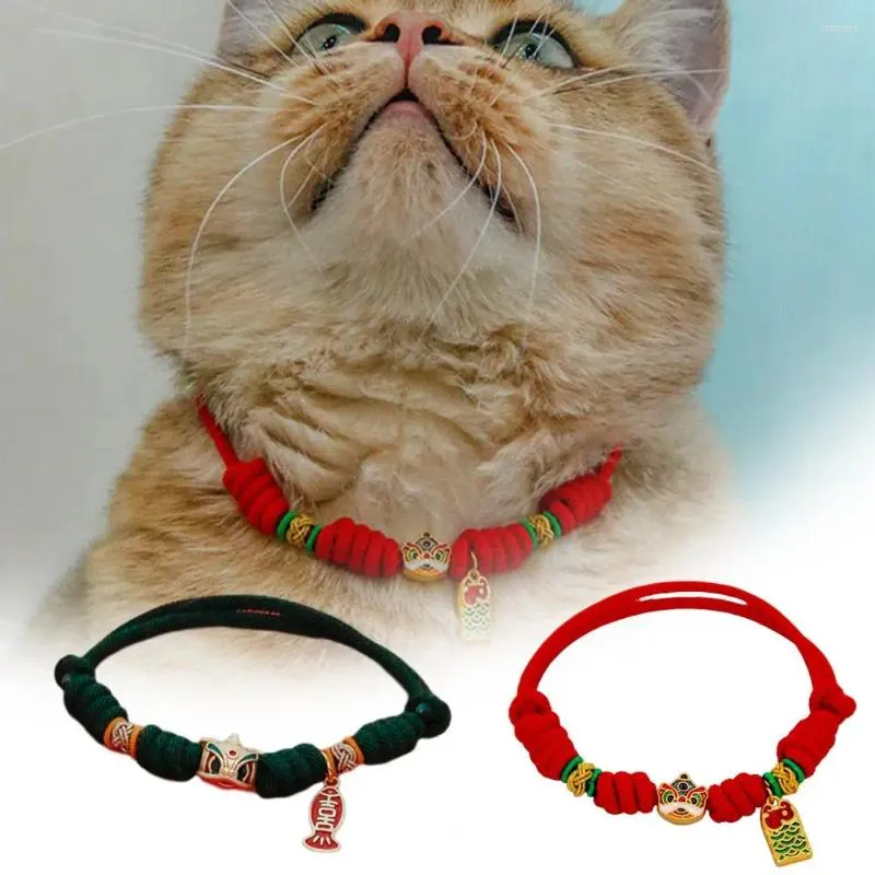 Dog Collars Pet Collar Adjustable Choker Braided With Pendant Necklace Chinese Style Lion Small Puppy Cat For Year