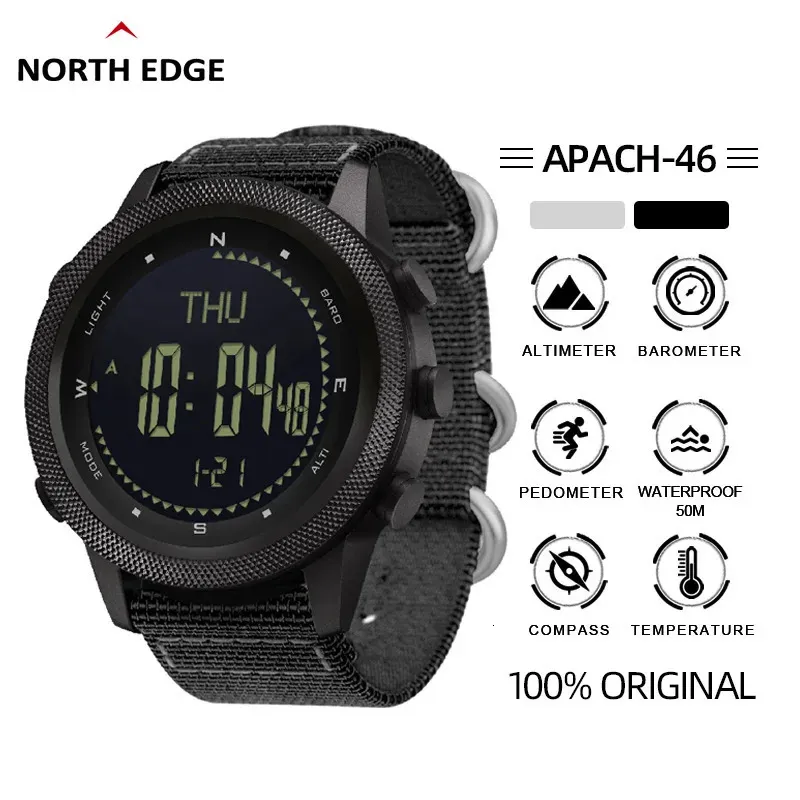 Wristwatches NORTH EDGE APACHE-46 Men's Digital Watch Military Sports Waterproof 50M Altimeter Barometer Compass World Time Wristwatch Clock 231214