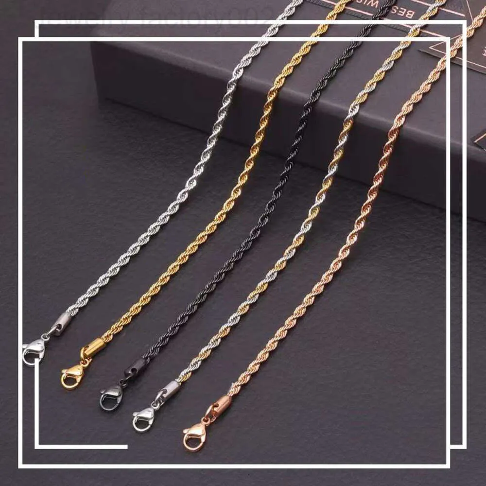 Anpassad 18K Real Gold Plated Rope Chain 2mm 3mm 5mm rostfritt stål Mänkedja Halsband Kvinnokedjor Fashion Smycken Halsband