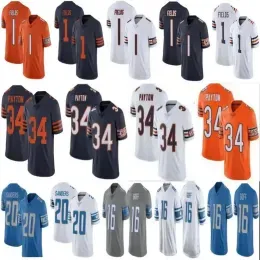 Custom men women youth ''Bears''1 Justin Fields Football Jersey 34 Walter Payton 20 Barry Sanders 16 Jared Goff 88 T.J. Hockenson sti