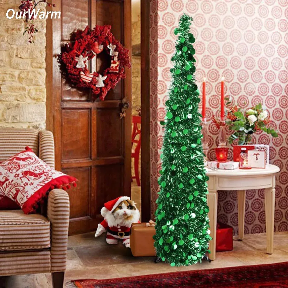 Decorazioni natalizie il nostro astuto anno artificiale Tinsel Christmas Tree 5ft Pop Up False Christmas Tree Decorazioni di Natale per la casa Arbol de Navidad 231213