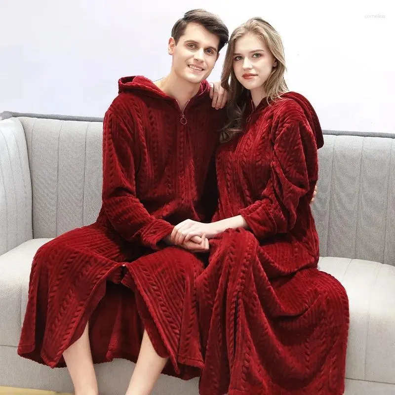 Ropa De Dormir Para Mujer Bata De Casa Con Cremallera Bata De Bano De Franela Con Capucha Calida Ropa De Dormir Larga De Invierno Para Mujer Bano Para Parejas Y Hombres De