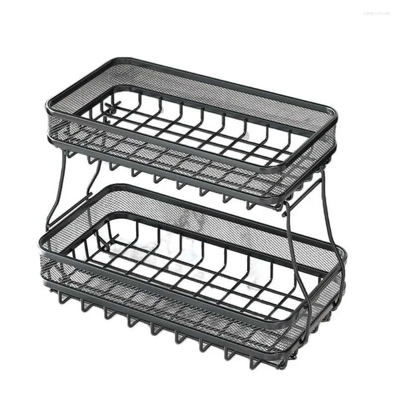 Almacenamiento de la cocina Cesta de metal de 2 niveles Organizador de encimera desmontable con tazón de malla de alambre de acero al carbono audaz para vegetales de pan