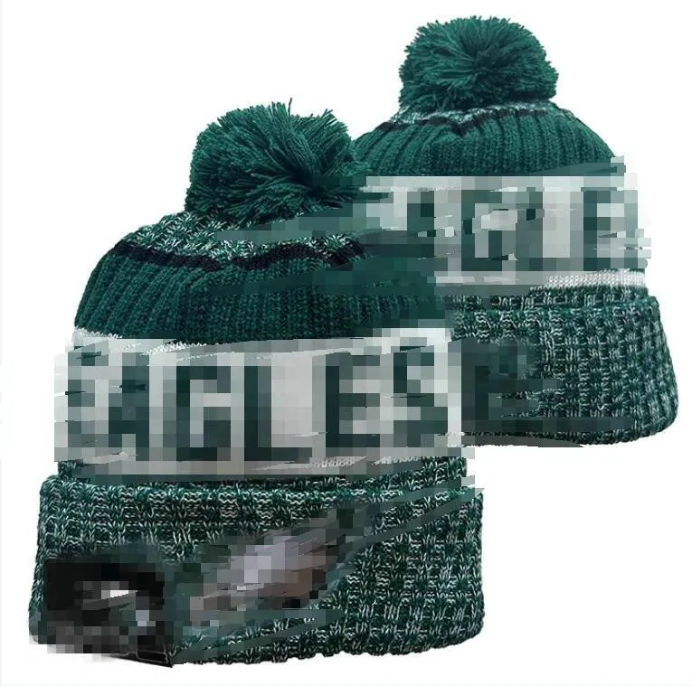 Uomo lavorato a maglia con risvolto Pom Philadelphia Beanie Eagles Berretti Bobble Cappelli Sport Cappello lavorato a maglia Linea laterale a righe Lana calda BasEball Berretti Berretto per donna A8