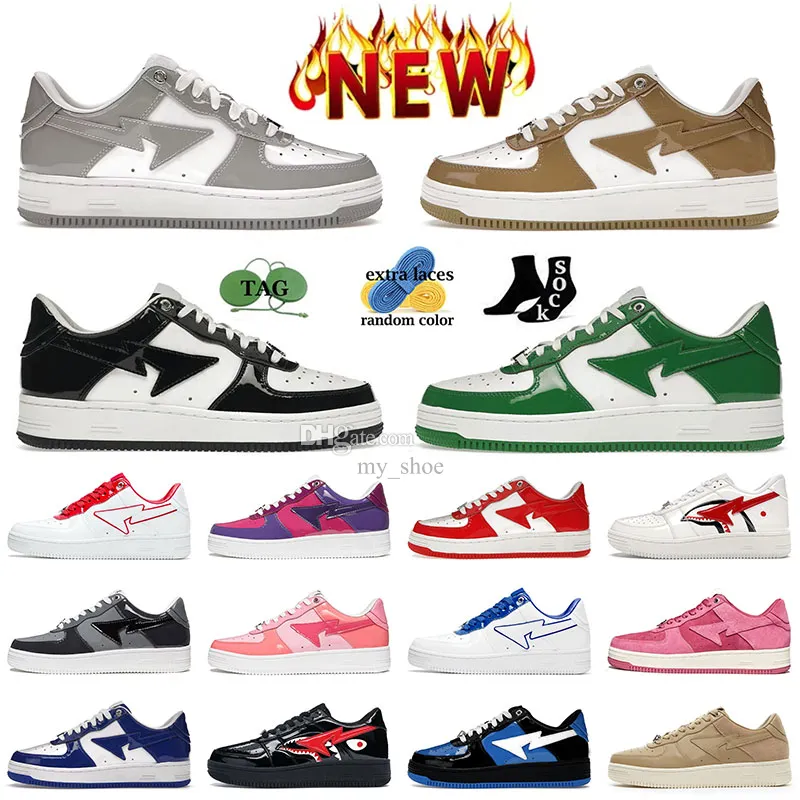 Hotsale Bapestass Chaussures de course Hommes Cuir Verni Blanc Kaki Femmes Baskets STA SK8 Sports Low Suede Talon Beige Baskets bapestaes chaussures Couleur Camo Combo Noir