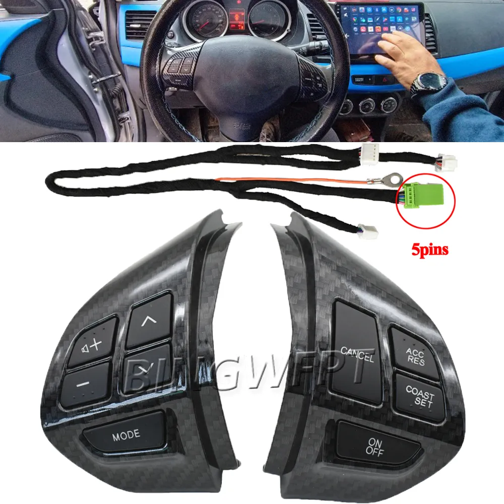 Fio de fibra de carbono com 5 pinos de boa qualidade, botão interruptor de controle de cruzeiro, botão multifuncional do volante para Mitsubishi ASX Pajero/Montero Sport