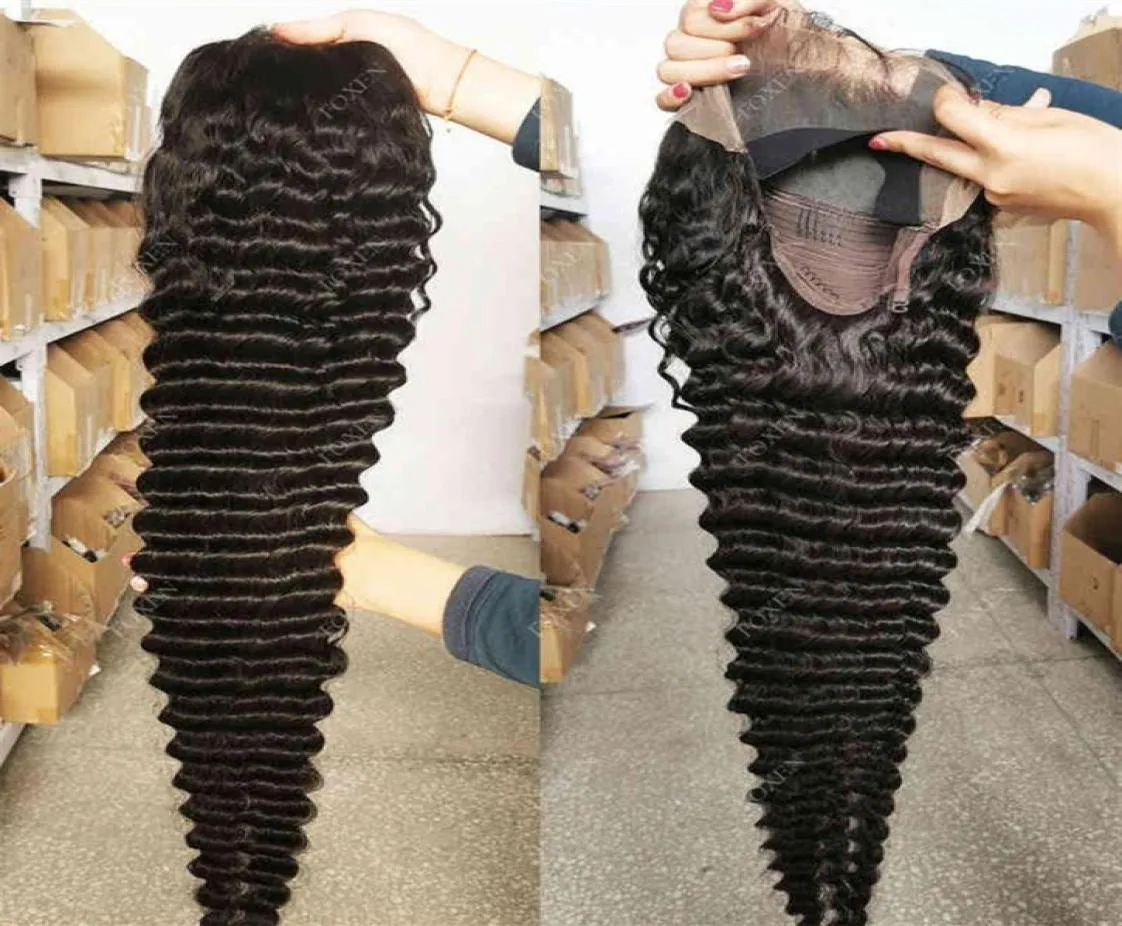 180 Density Cuticle Aligned Virgin s Gluels Lace Frontal 40 Inch Deep Wave Hd Grade 12 A Very Long Human Hair Wig260a7938133