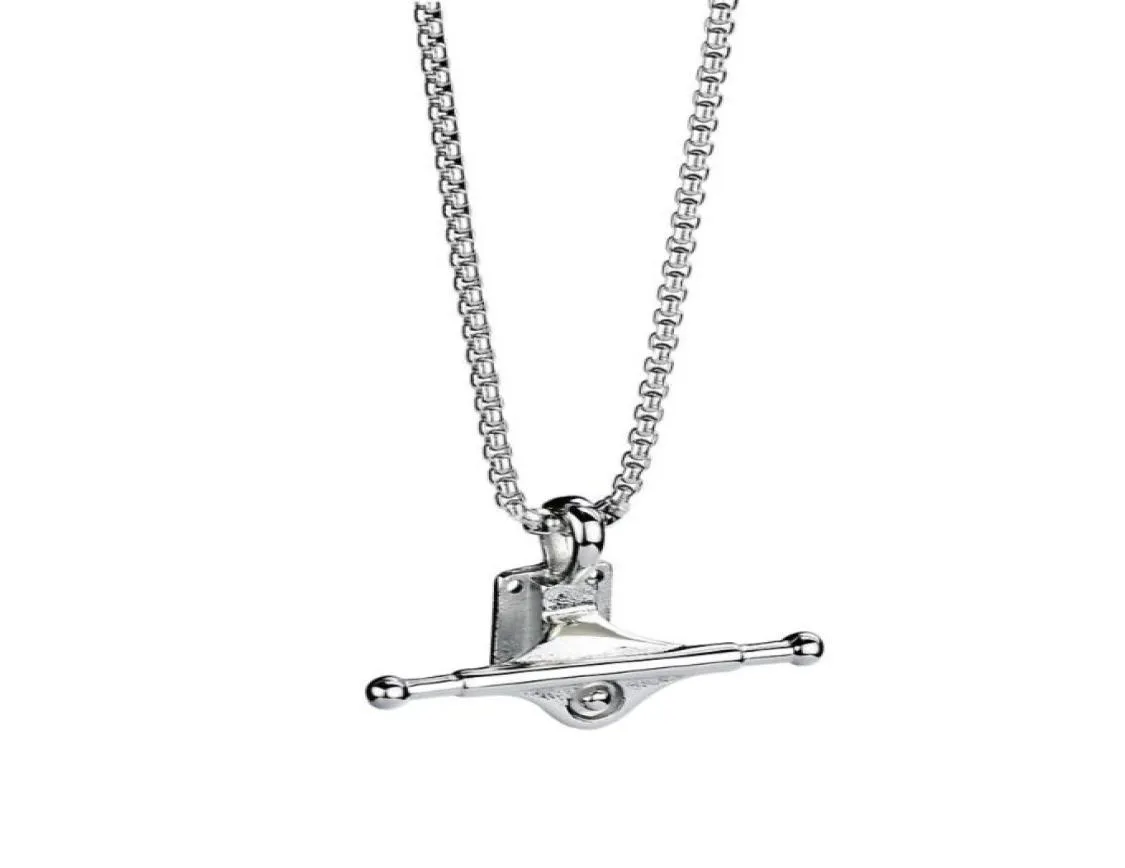 Pendant Necklaces Hip Hop Rock Gold Silver Color Stainless Steel Skateboard Bracket Pendants For Men Rapper Jewelry Drop3216226