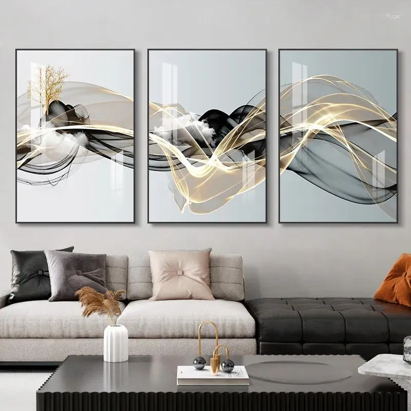 Paintings 3 Nordic Luxury Ribbon Abstract Wall Art Landscape Modern Poster Print Picture Living Room Home Decorative Painting
