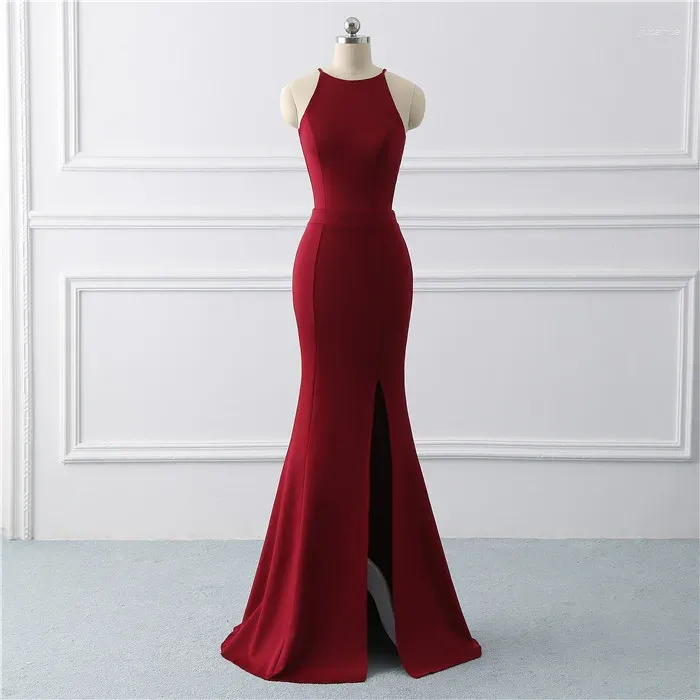 Party Dresses Burgundy Sexy Evening Gown Dress Mermaid Prom Stretch Fabric Long Side Slit Vestido De Noiva