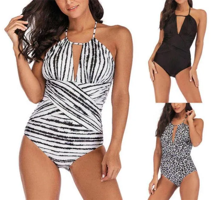 2019 verão sexy maiô de uma peça feminina banho feminino sólido preto leopardo impressão sem costas maiô 5xl4923780