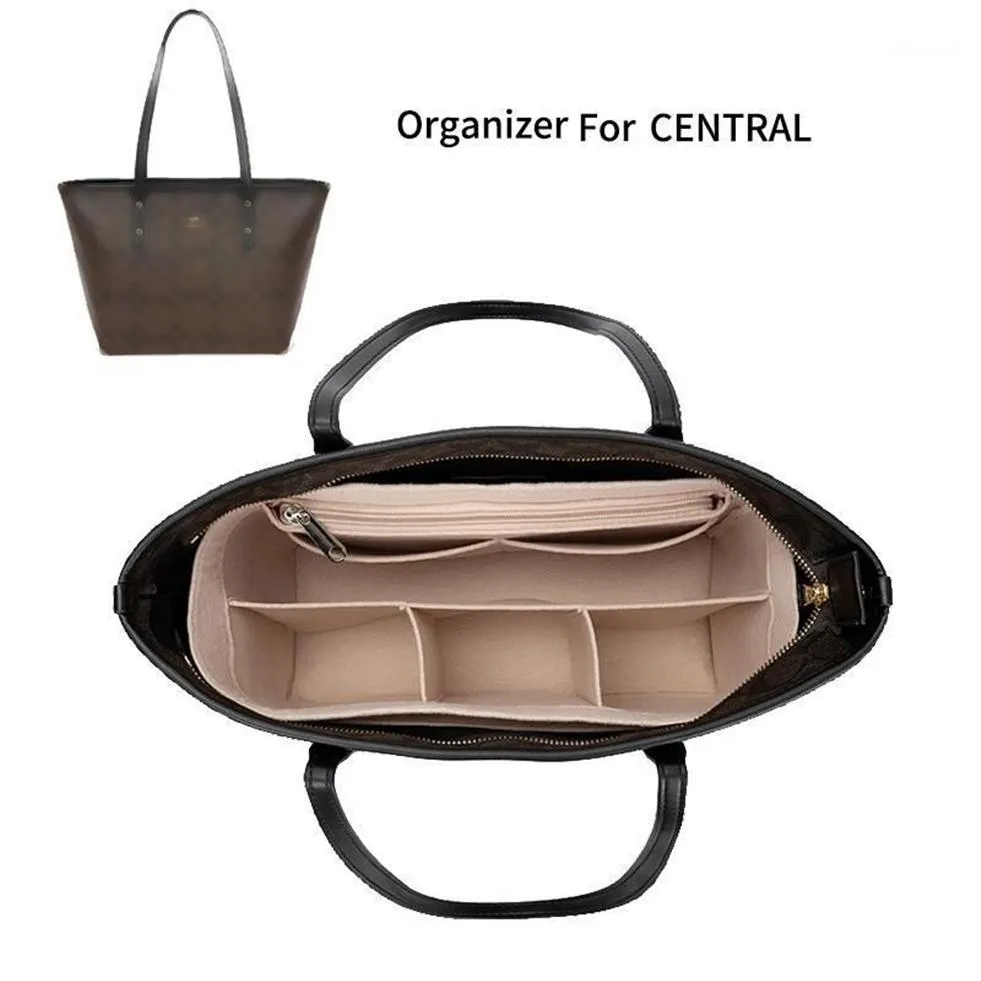Kosmetiska väskor Fall Filt Purse Bag Organizer Insert With Zipper Women Makeup Cosmetics Tote Shaper Fit For Central2243