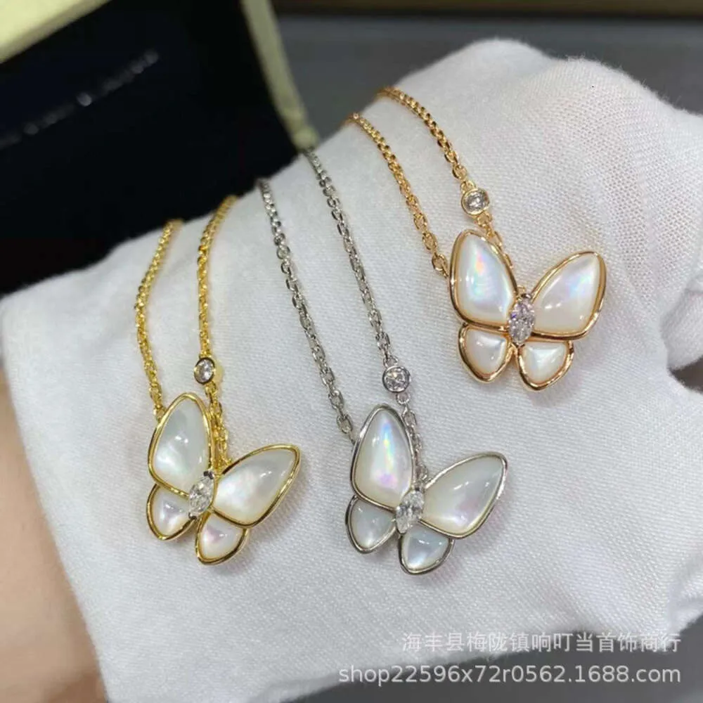 Van Clover Gold High Fancy Butterfly Necklace Women French White Fritillaria pendant Rose Gold Clover Clover