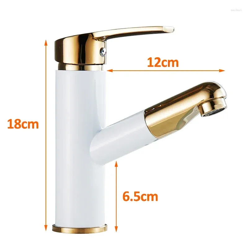 Bathroom Sink Faucets Vidric Basin Faucet White Painting Golden Pull Out Spout Single Handle Mixer Tap Deck Mounted