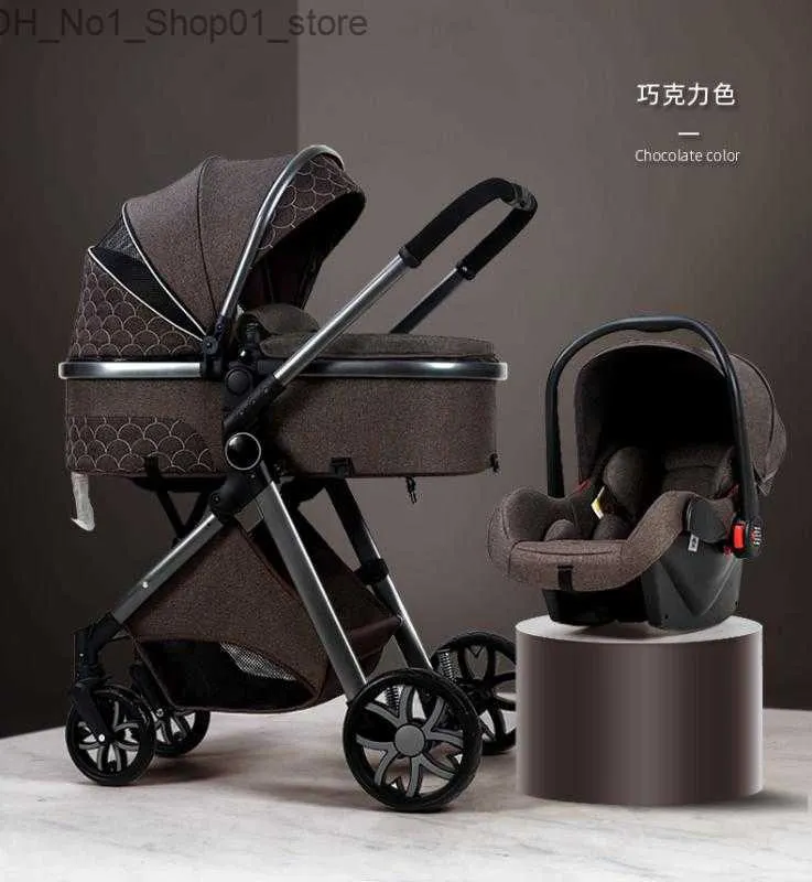 Barnvagnar# 2020 Ny barnvagn 3 i 1 Högt landskap Barnvagnar som ligger liggande babyvagn fällbart ljus med Bassinet Cradel Q231215