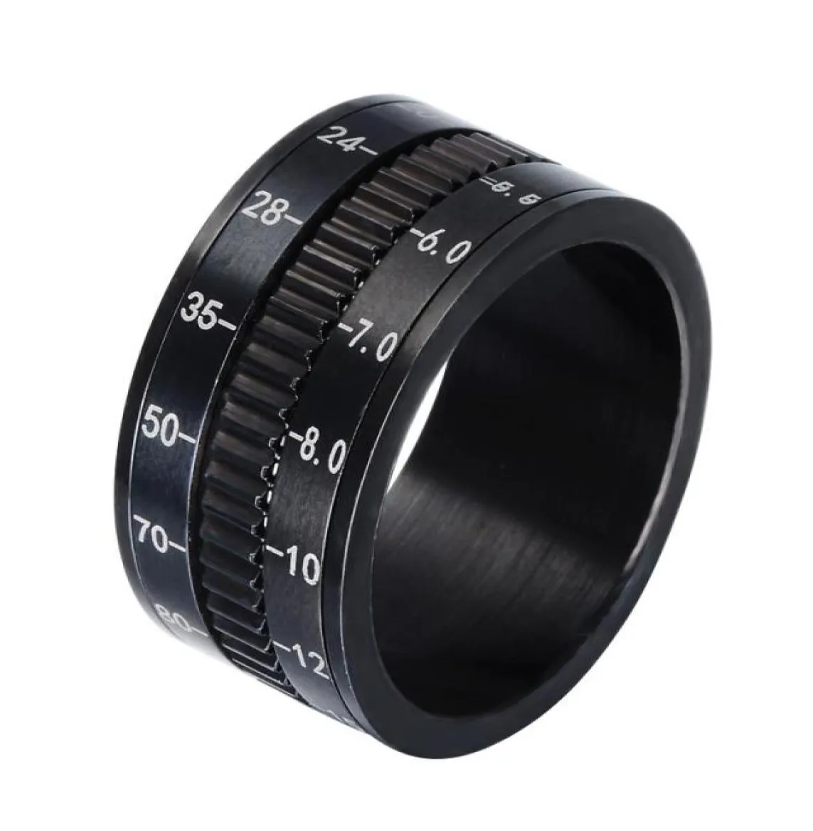 European and American Stylish Titanium Steel Camera Lens Ring Black Rotary Scale Ring Men039s Creative Ring Jewellery7159212