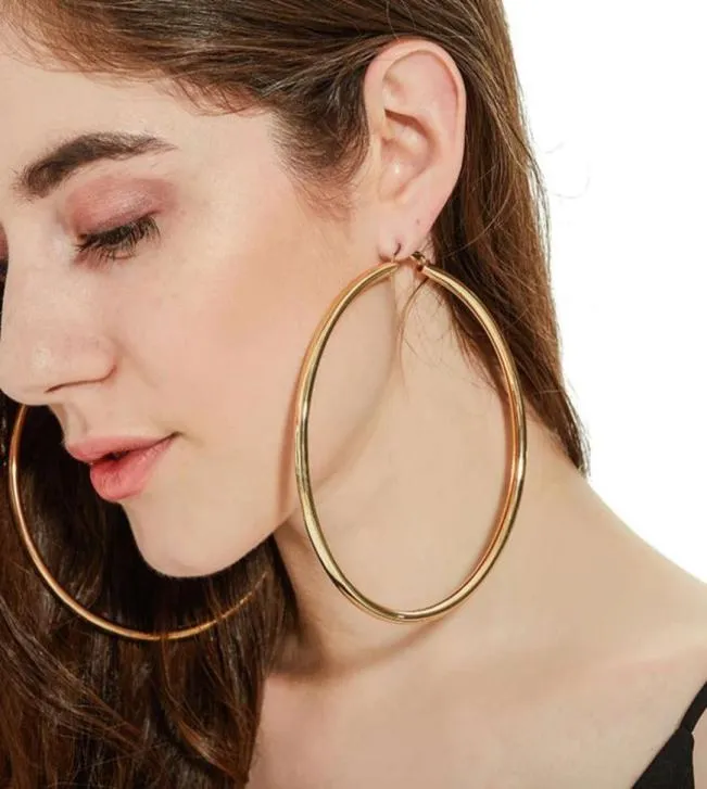 Pendientes de aro de círculo grande de 110MM con relleno de oro de 18k al por mayor para mujer Pendientes de aro grandes y lisos59449454774834