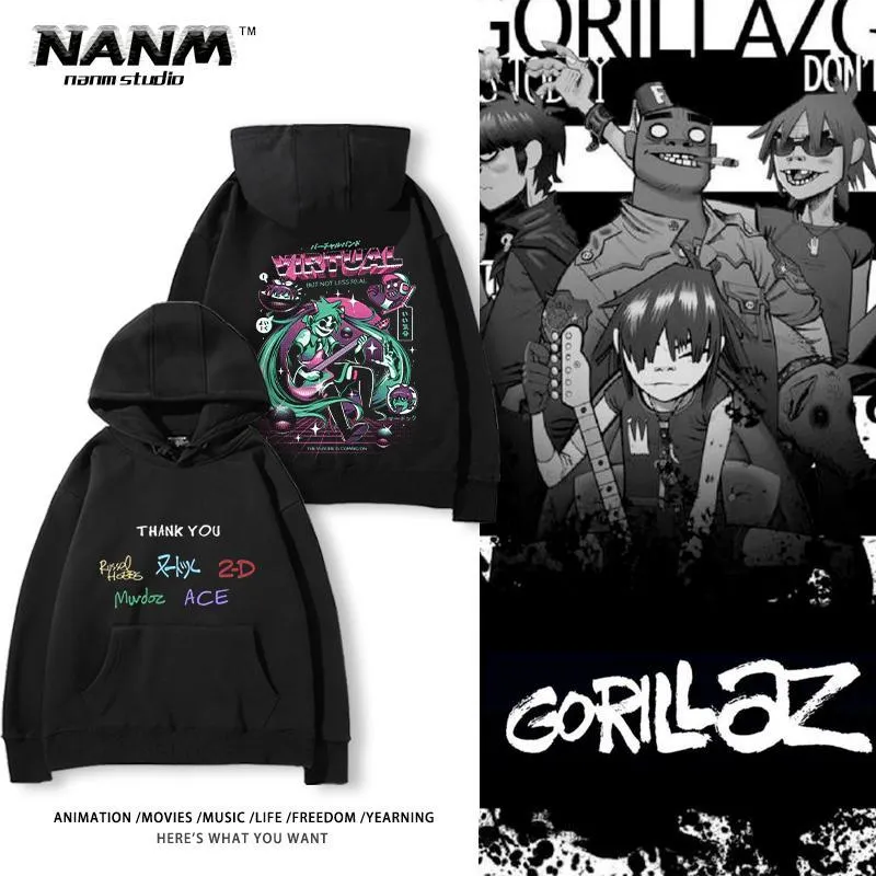 Felpa con cappuccio British Gorillaz Virtual Band per uomo e donna Autunno Inverno New Street Rock Hip Hop Casual Top