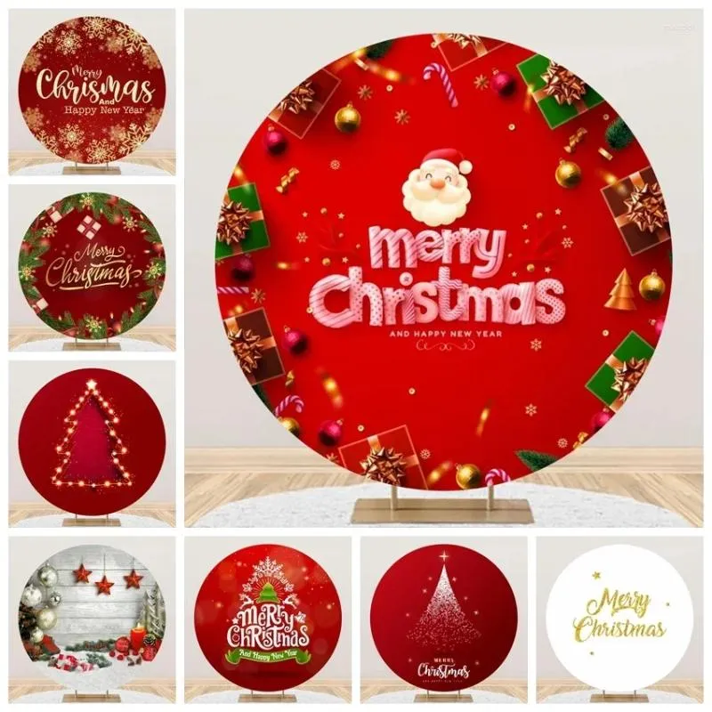 Party Decoration TABLEDCLOTHSFACTORY MERRY JUL ROUND BACKDROP COVER Glitter Snowflake Red Winter Xmas Family Circle PO BAKGRUND