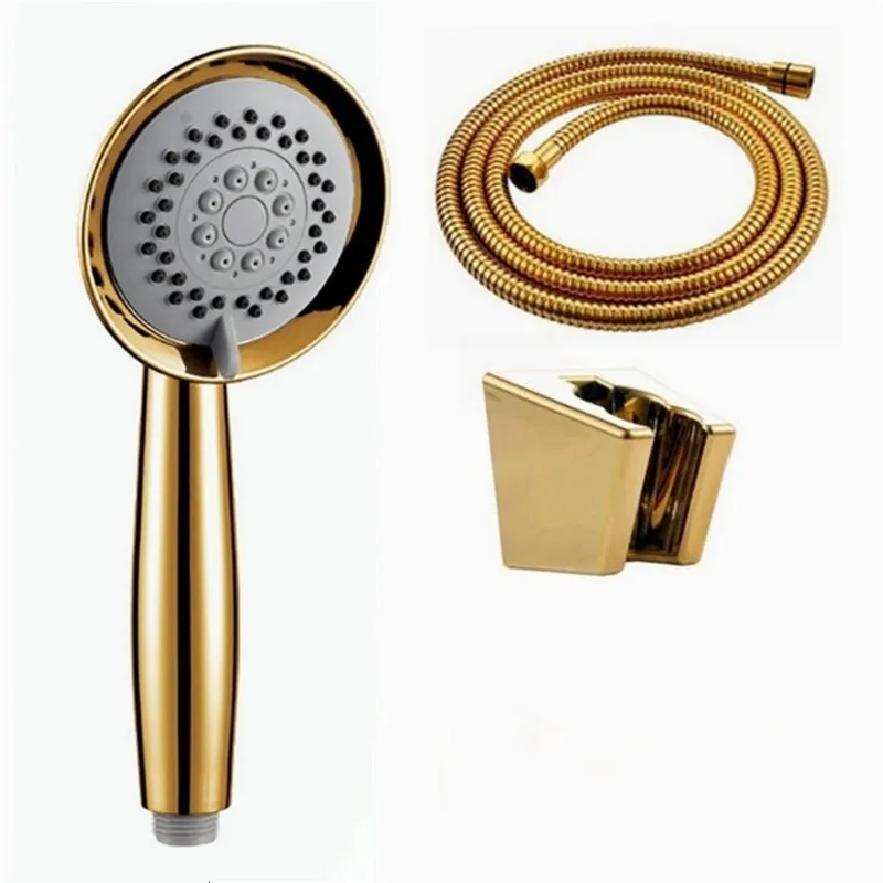 Cabezales de ducha para baño Plástico ABS Chapado en oro Ducha de mano de tres funciones Cabezal de ducha de mano para baño de lujo con soporte dorado y manguera de ducha BD667 231213