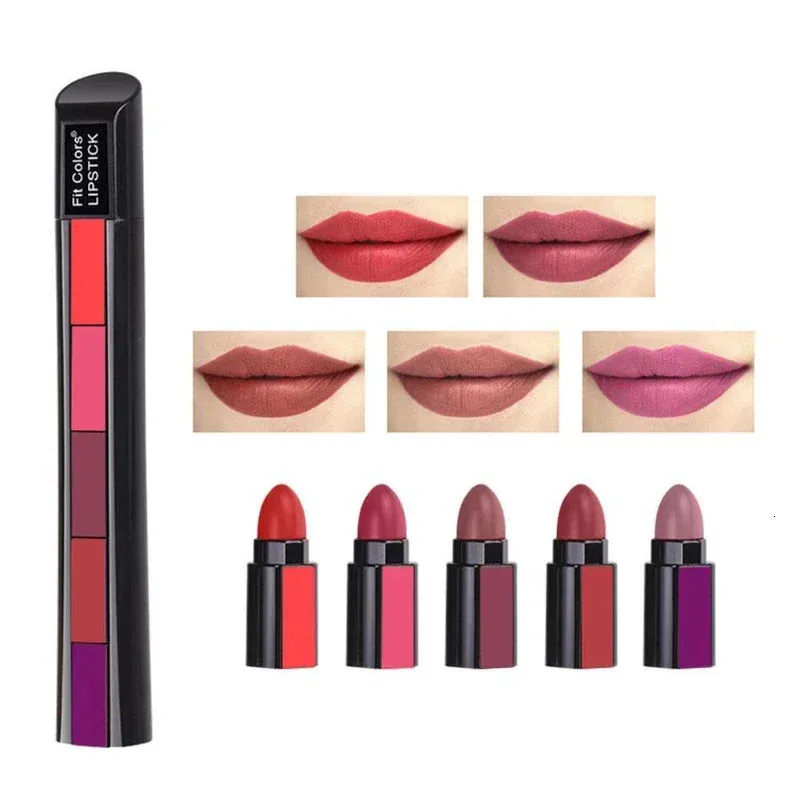 Lipstick Fit Colours Matte 5-kolorowy zestaw szminki aksamitne wargi nietoperz błyszczyk do ust długotrwały wodoodporny seksowna czerwona szminka plamka 231214