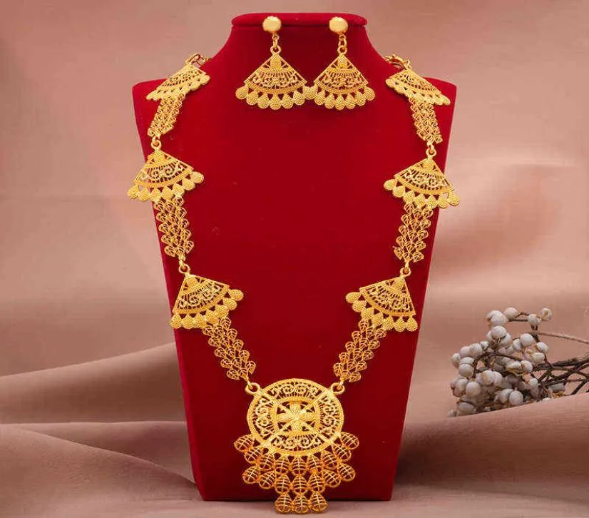 24K luxury Dubai Jewelry sets high Quality Gold Color plated unique Design Wedding necklace earrings jewelry set 2112046299147