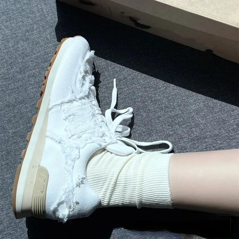 M Brand Rumnning Shoes Four Seasons Sports Shoes Trendy Fringed Sneakers Lace White Shoes