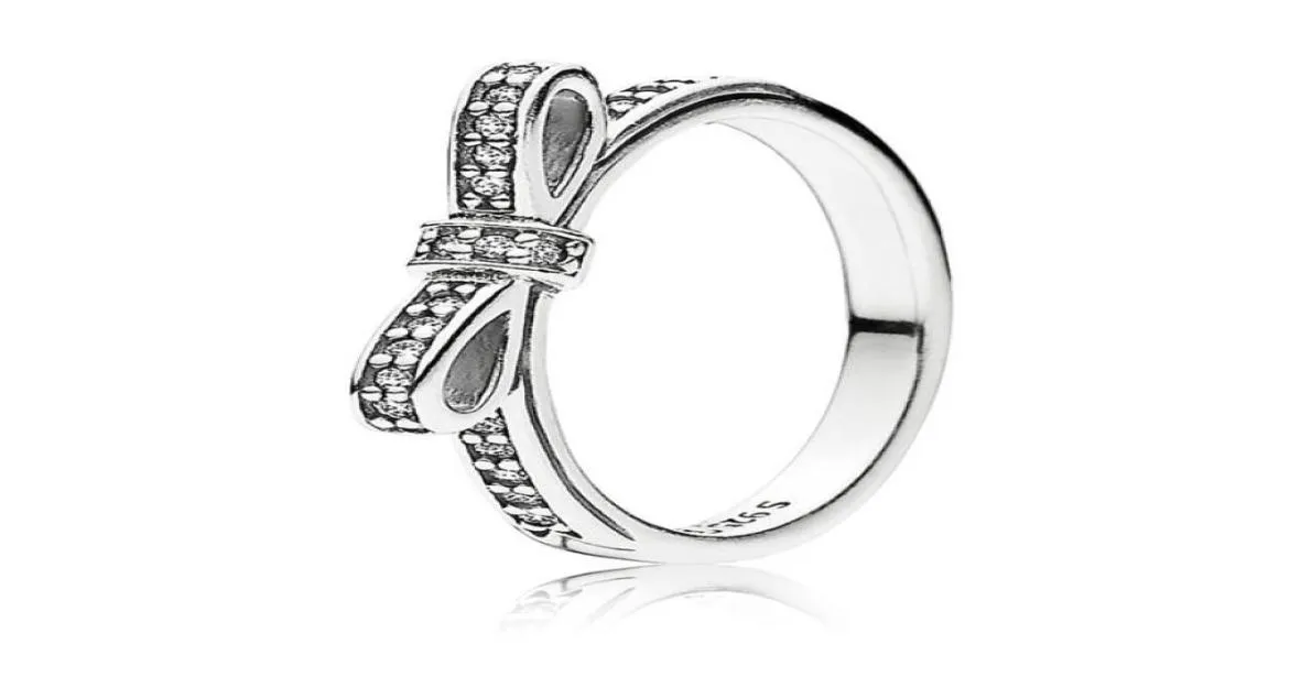 Classic Bow Ring Women Cz Diamond Wedding Rings Set Original Box för 925 Sterling Silver Bow-Knot Ring Girl Jewelry1654356