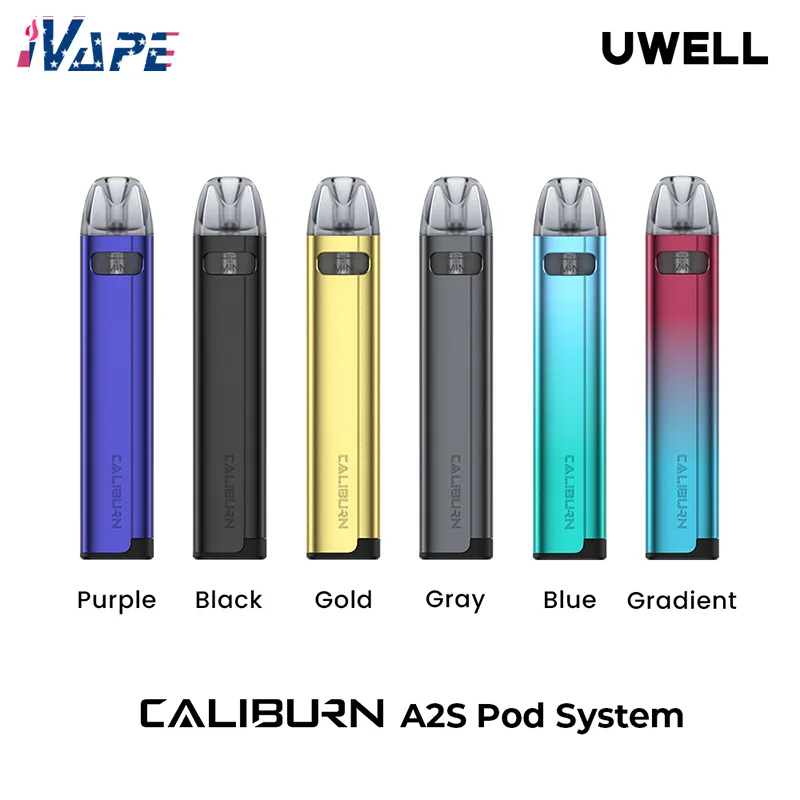 Uwell Caliburn A2S Kit 520MAH Батарея 15 Вт Vape 2 мл картриджа Pod Fit UN2 Сетка-H катушка электронная сигарета испаритель