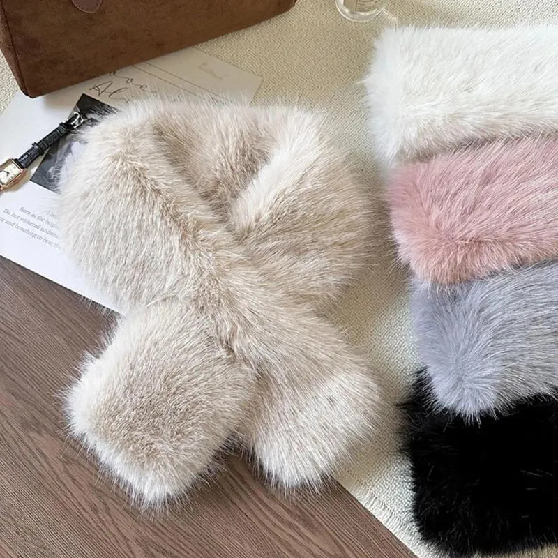 Scarves Fur Cross Scarf Winter Warm Fluffy Faux Shawls Outdoor Windproof Neckerchief Fuzzy Thicken Neck Protection Shawl