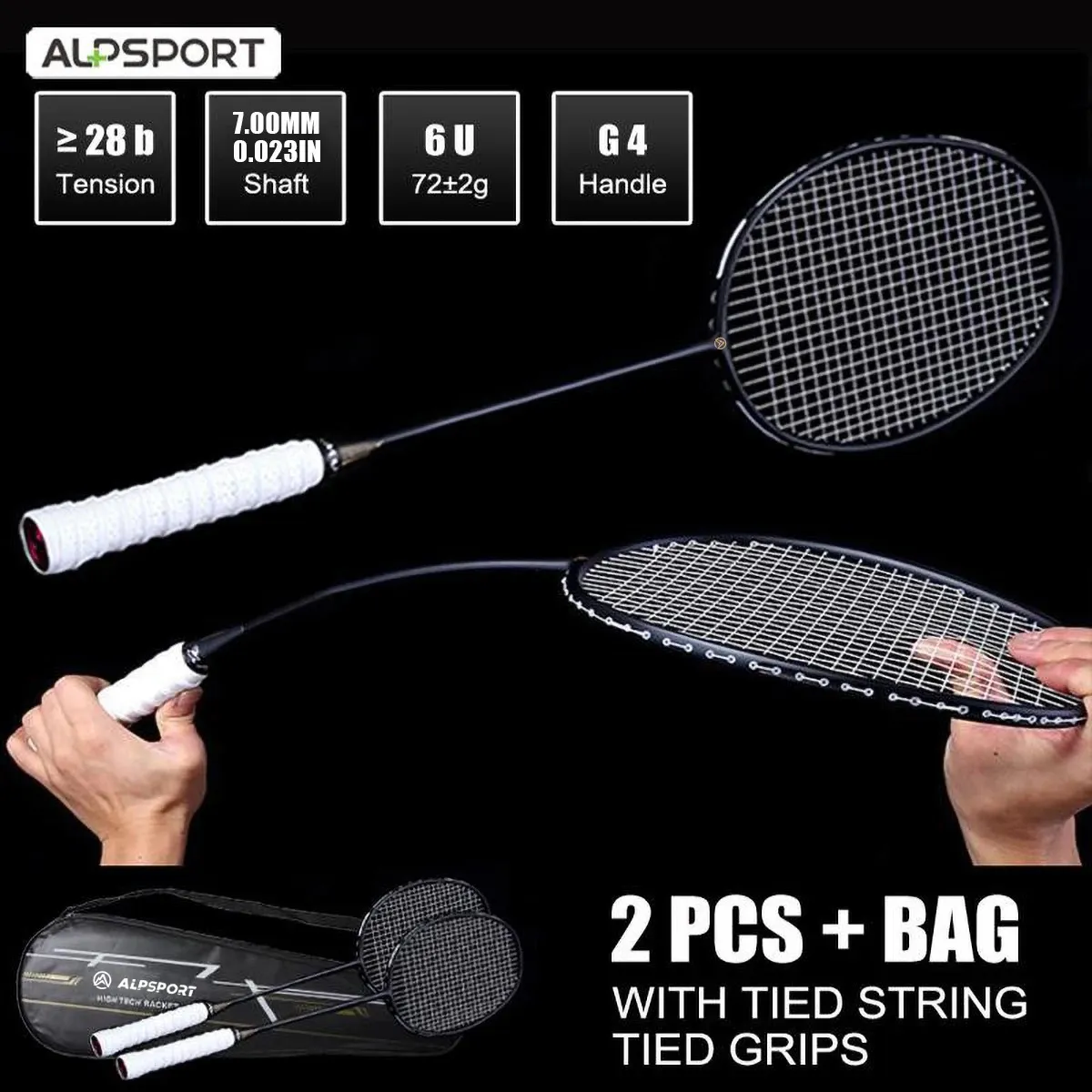 Badminton String ALP XHP 2 stuks 100 koolstofvezel elastisch 6U 72g 30Lbs bespannen racket offensief en defensief Pro racket met tas 231213