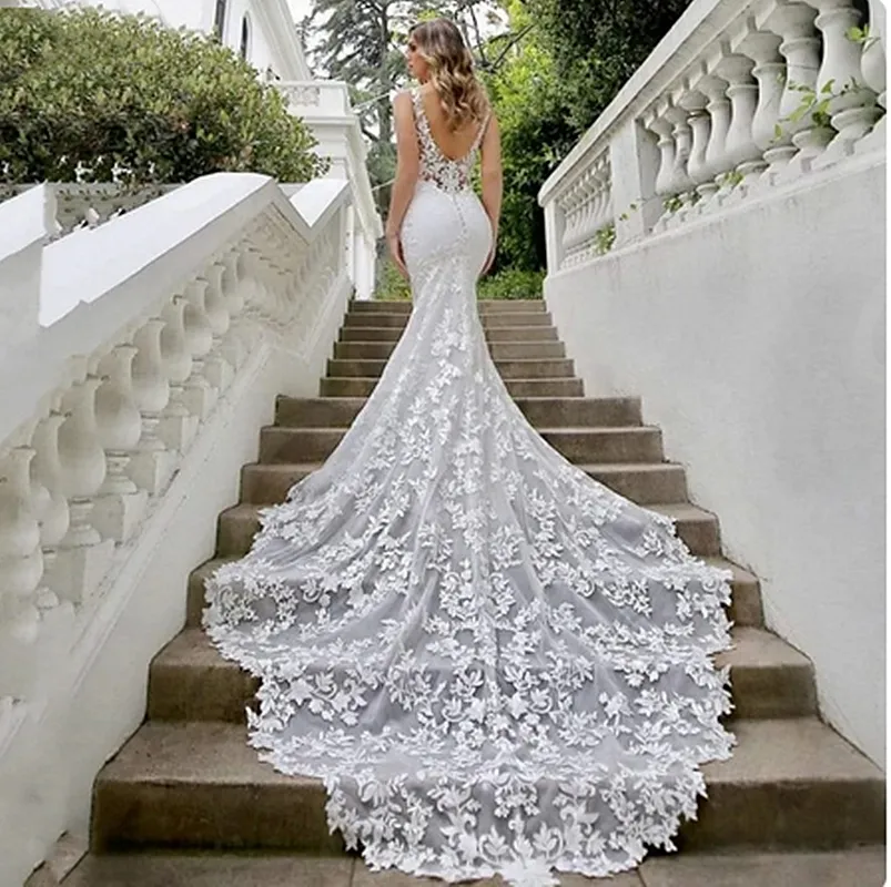 Vestidos de sereia de renda boêmia de casamento