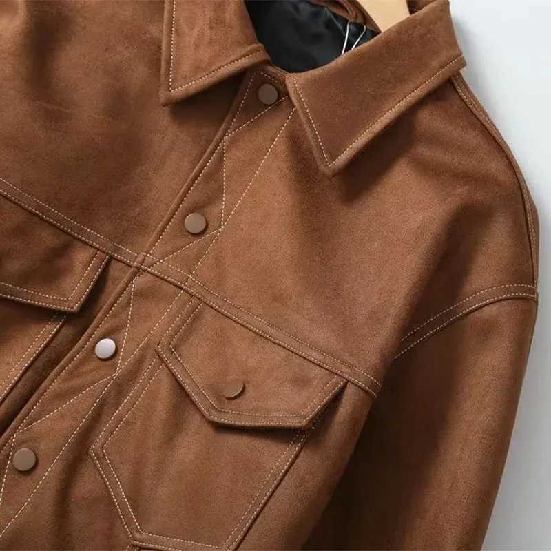 DHgate.com:Mens Suede Jacket Casual Loose Fit Turn Down