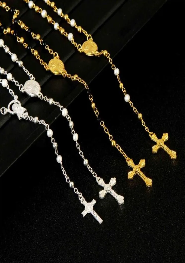 4mm Rosary Stainless Steel Beaded Pendant Chain And Jesus Necklace Religion Necklaces6553710