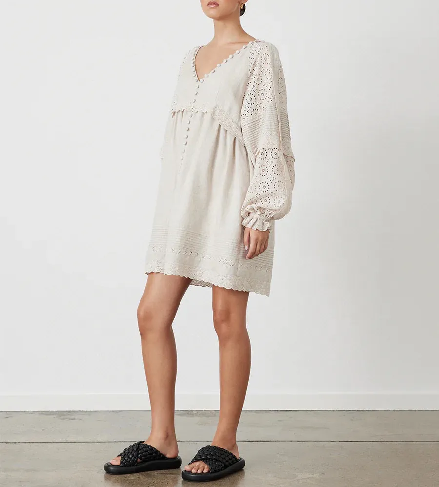 chinese dress ladies Embroidered Linen Mini Dress – Sleeveless, Fully Lined main image 0