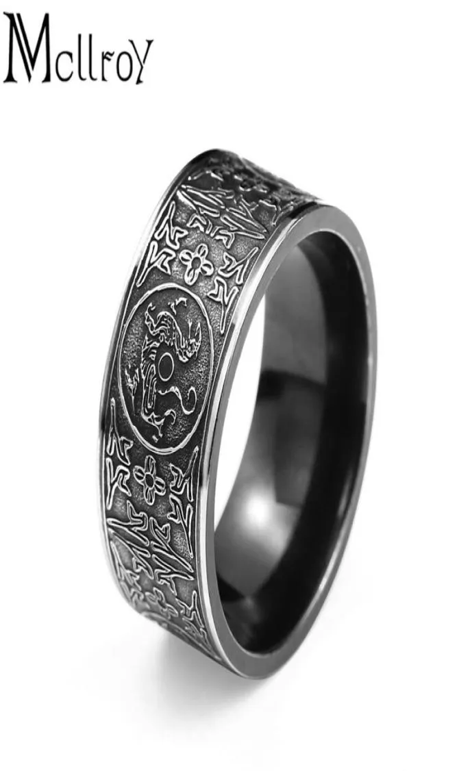 Klasyczne pierścienie Mężczyźni dzwonią cztery narożne mityczne smoki greckie symbole retro tytanowy stalowy prezent punkowy aneis Viking9038648