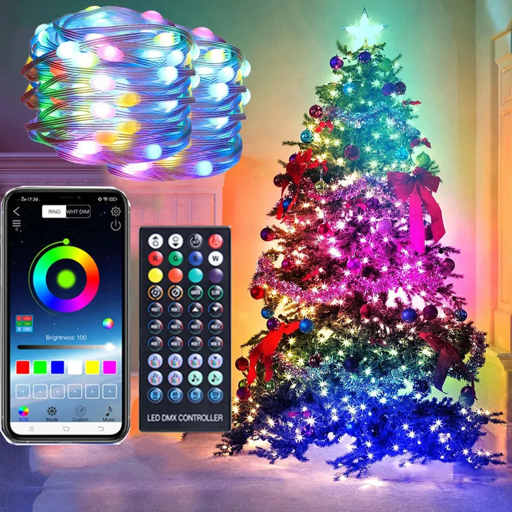 Juldekorationer 10/20m USB LED -stränglampor RGB med smart Bluetooth -appskontrolldekor Estetisk julgrandekorationer LED -remsor Garland 231214