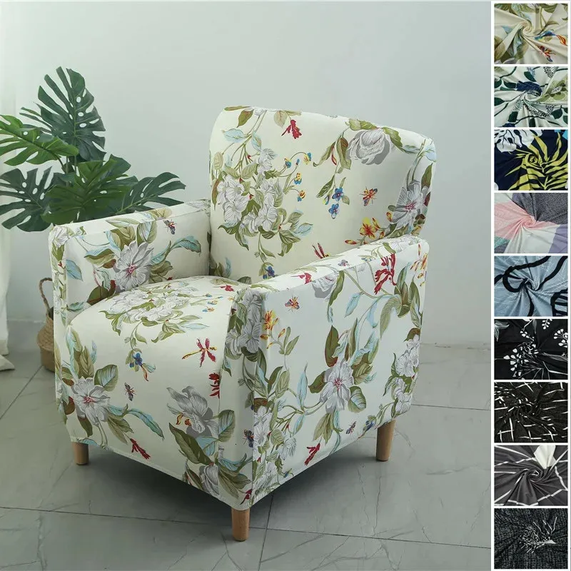 Stollekläder Nordic Flowers Tub Chair Cover Stretch Spandex Club fåtölj Slipcovers Non Slip Single Soffa Covers för Home Bar Counter El 231213