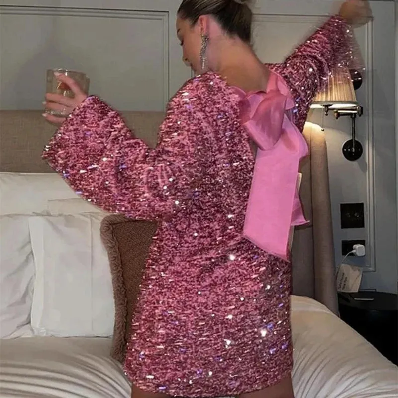 open lace back dress Fitted Sequin Long Sleeve Slit Gown by Ladivine B8422 – ABC Fashion