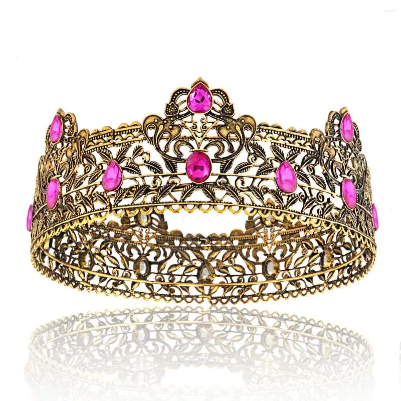 Hårklipp barock guldpläterad metall ihålig krona med färgglada strassfest tiara