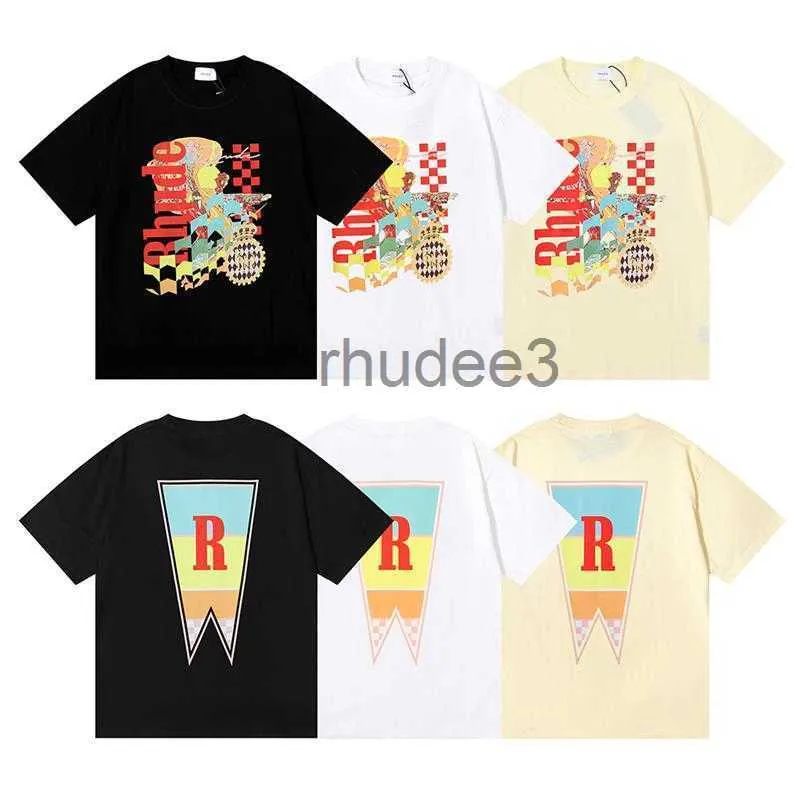 Vêtements de mode de créateurs T-shirts Hip Hop T-shirts Rhude Beauty Vision poursuit le plaisir Joyride Imprimer Été Col rond T-shirt en vrac Hommes Streetwear Tops Sportswear YHX