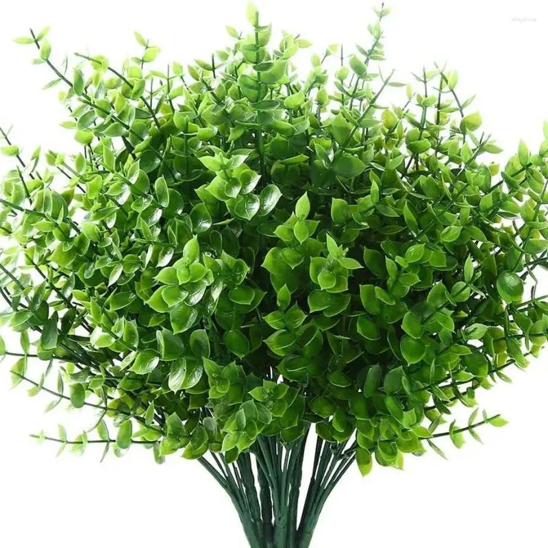 Dekoracyjne kwiaty 7-falowe sztuczny pakiet eukaliptusów pozostawia zielone fałszywe gałęzie rośliny wesel