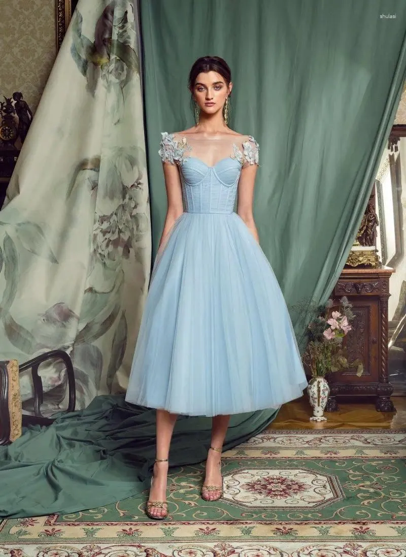 Partykleider Sky Blue Applikes Kleidkleid für Mädchen 2023 Elegante Kleid Französisch Fee Corse Hochzeit Abend volle Frauen offen zurück