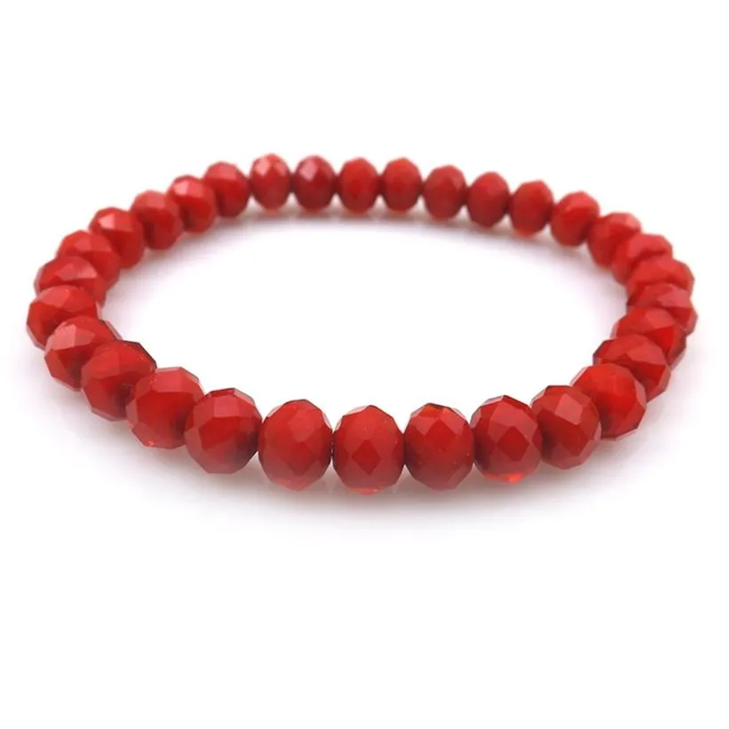 Bracciale con perline di cristallo sfaccettato rosso scuro da 8 mm per le donne Braccialetti elastici stile semplice 20 pezzi / lotto Whole305E