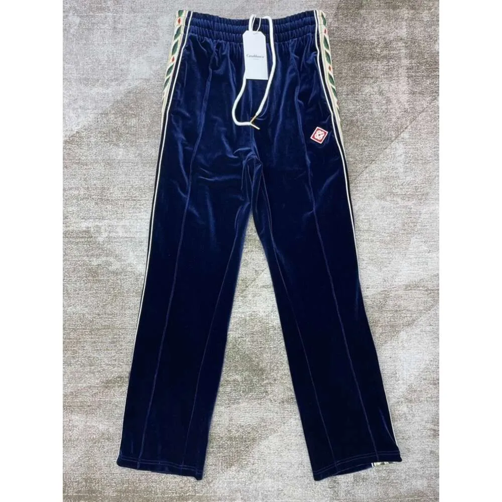 23Aw Casablanca Новые мужчины дизайнерские штаны Slim Fashion Cotton Graphic вышитая лента листовой ленты унисекс голубые женщины повседневные брюки Тенденция спортивные брюки Casablanc